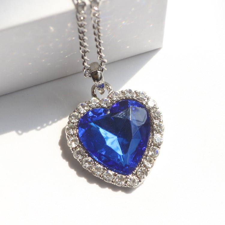 Heart of the Ocean Crystal Necklace | Titanic Inspired Blue Heart Pendant | Luxury Love Sweater Chain for Women | Elegant Deep Blue Crystal Jewelry for Girls