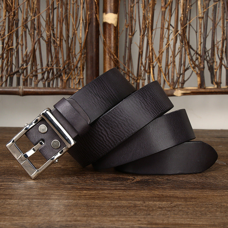 Men’s Retro First Layer Cowhide Leather Belt | Premium Stainless Steel Buckle Waistband | Heavy-Duty All-Match Full-Grain Leather Belt | Vintage Style Men's Executive Belt