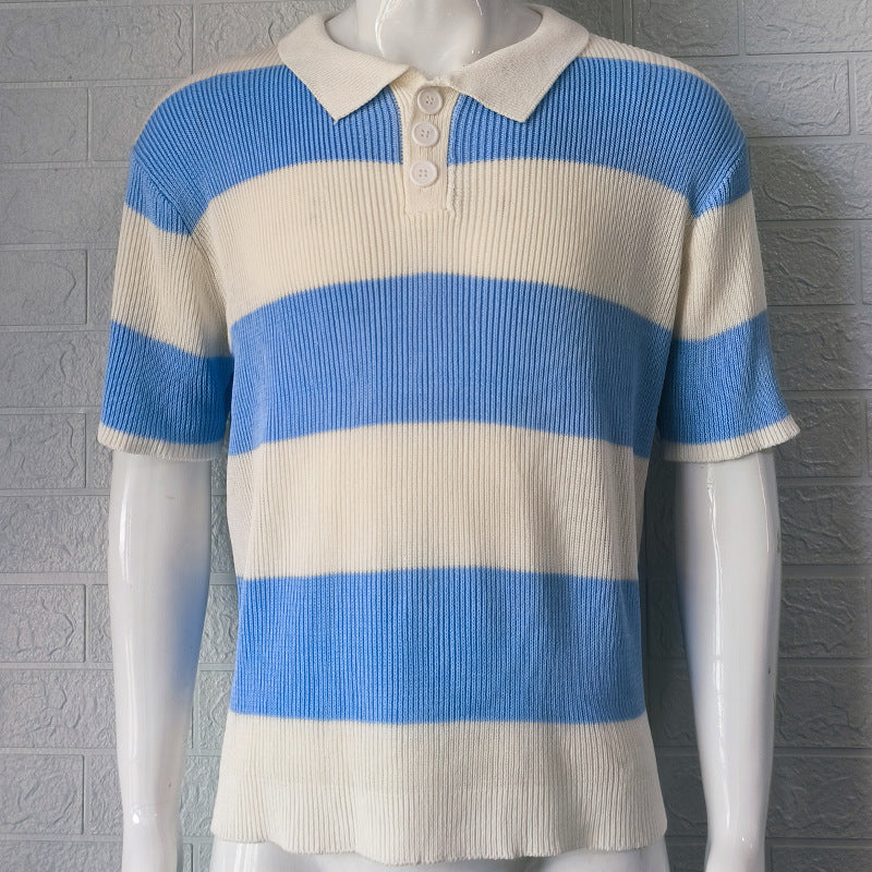 Men’s Summer Fashion Lapel Sweater | High-Sense Short Sleeve Knit Shirt | Trendy Minimalist Textured Polo Sweater | Luxury-Label Statuesque Radiant Apparel | 2026 High-Fashion Emerald-Luxe Essential