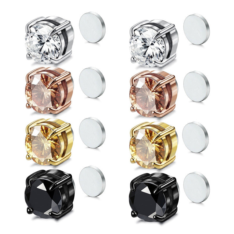 Unisex Zircon Stud Earrings | Magnetic Non-Piercing Ear Clips | Luxury Sparkle Zirconia Magnet Earrings for Men & Women | Trendy Minimalist Clip-on Studs | 2026 High-Fashion No-Hole Jewelry