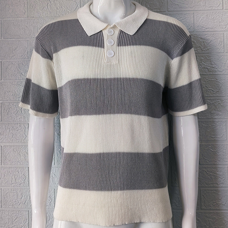Men’s Summer Fashion Lapel Sweater | High-Sense Short Sleeve Knit Shirt | Trendy Minimalist Textured Polo Sweater | Luxury-Label Statuesque Radiant Apparel | 2026 High-Fashion Emerald-Luxe Essential