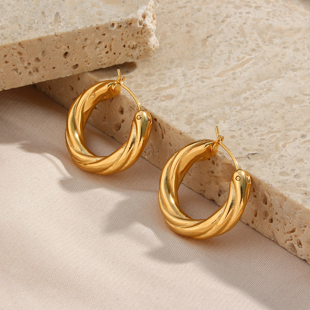Denisse Twisted Hoop Earrings | 18K Gold Plated Textured Hoops | Modern Minimalist Intertwined Earrings | Elegant Daily Wear Jewelry for Women