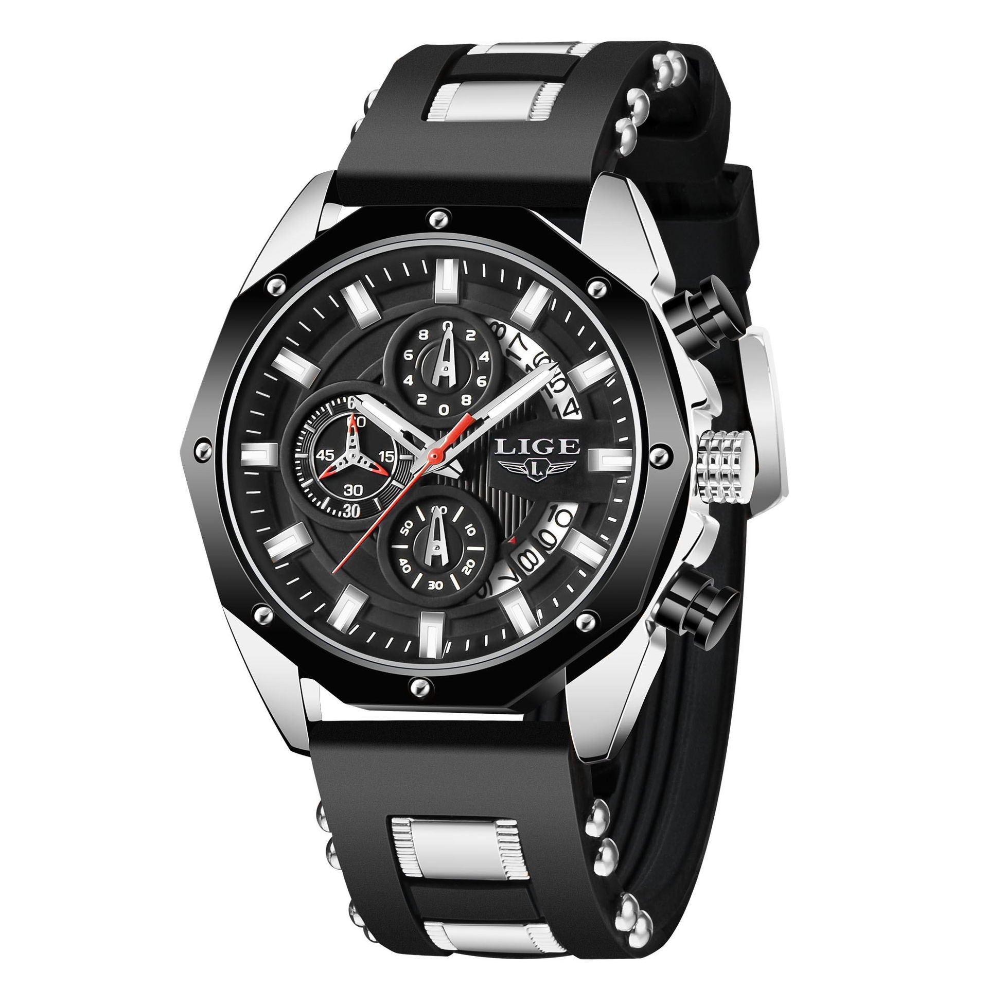 Luxury Men's Sport Chronograph Watch | Premium Silicone Strap Waterproof Wristwatch | Top Brand Luxury Quartz Date Clock | High-Performance Tactical Sport Watch for Men