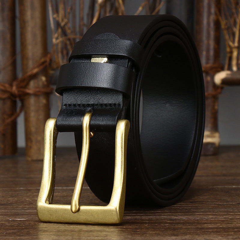 Men’s First Layer Cowhide Leather Belt | Premium Simple Glossy Pin Buckle Belt | High-End Genuine Leather Casual & Formal Waistband | Durable Full-Grain Leather Men's Belt