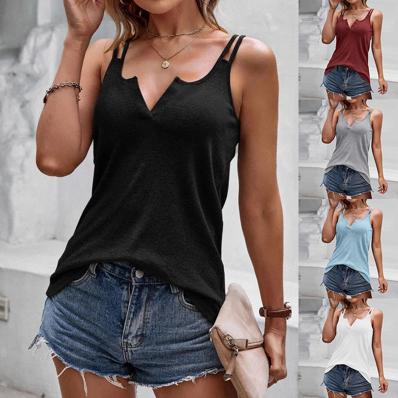 Women’s V-Neck Camisole Top | Casual Spaghetti Strap Tank Top | Elegant Silk-Feel Sleeveless Blouse | Trendy Minimalist Summer Cami | 2026 High-Fashion Layering Top for Ladies