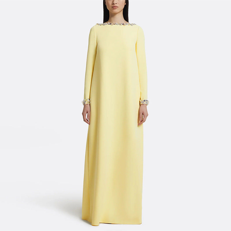 Fashionable Minimalist Beaded Long Dress | Loose-Fitting Elegant Maxi Dress | High-Sense Chic Casual Gown | Sophisticated Oversized Beaded Dress for Women