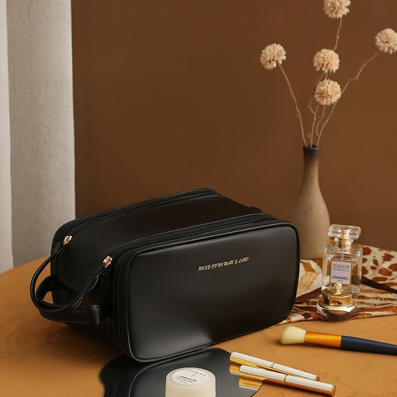 Three-Layer Double Zipper U-Shaped Cosmetic Bag | High-Capacity PU Leather Makeup Organizer | Portable Skincare Storage Bag for Women | Luxury Travel Toiletry Kit Pouch | 2026 High-Fashion Waterproof Vanity Box