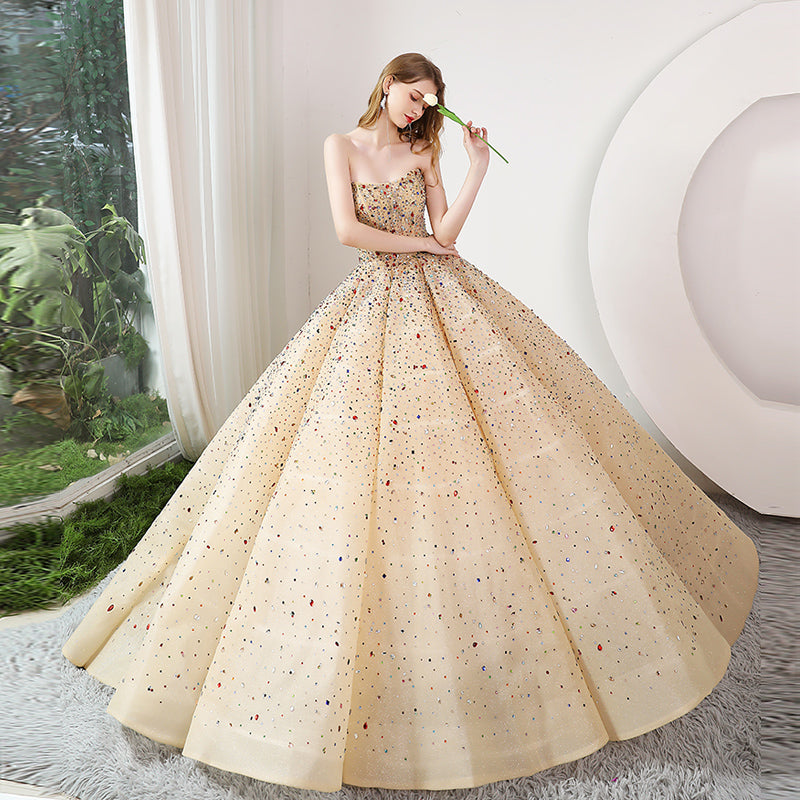 Elegant Tube Top Wedding Dress | Bridal Costume Sleeveless Ball Gown | Strapless Luxury Bride Dress for Reception & Ceremony | Sophisticated Floor-Length Bridal Gown