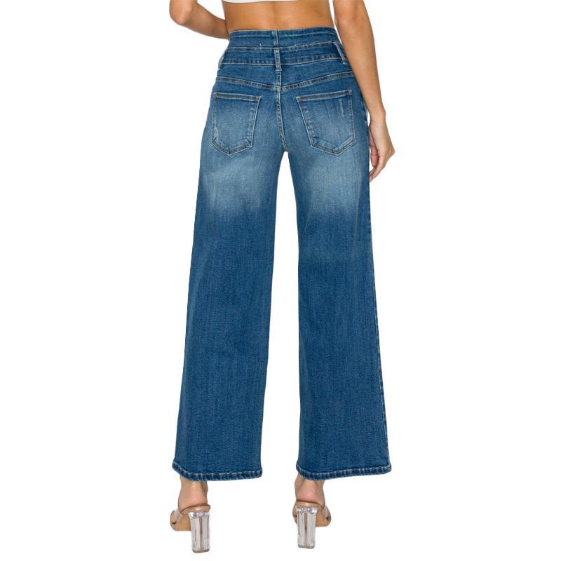 Women’s Wide-Leg Medium Blue Jeans | Comfortable Elastic Waist Denim Trousers | Trendy Relaxed Fit Wide-Leg Pants | Casual High-Sense Soft Denim for Women | 2026 Urban Everyday Wear Jeans