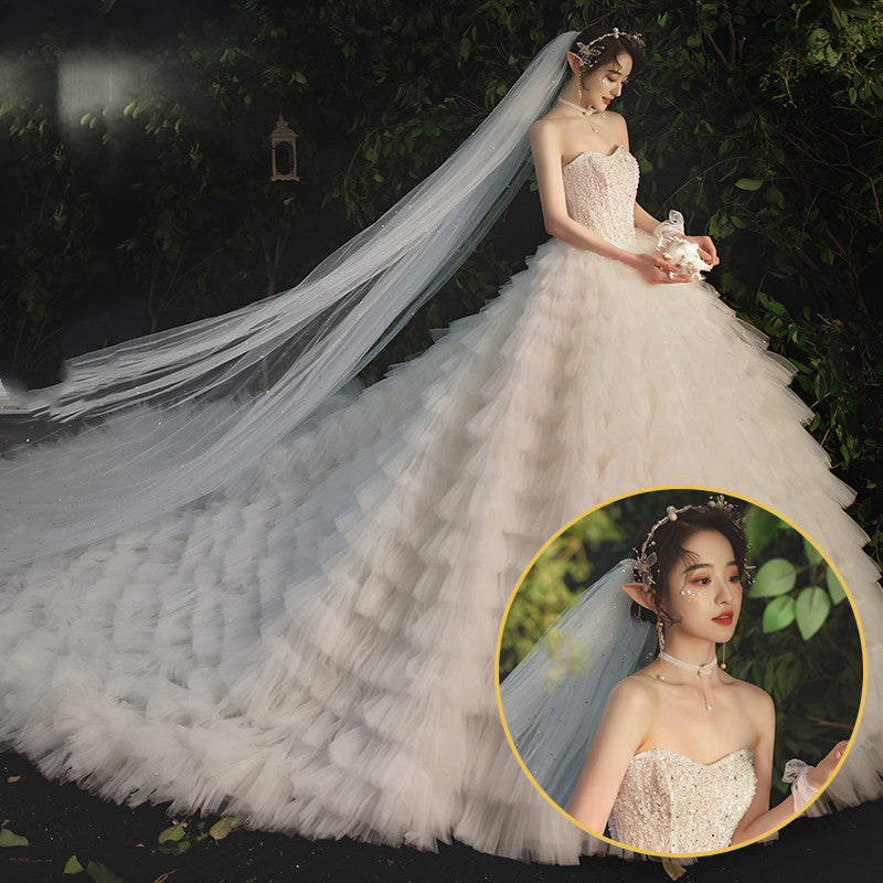 Women’s Temperament Fashion Large Trailing Dress | Elegant Breasted Evening Gown | Sophisticated High-Sense Party Dress with Train | Formal Red Carpet Gala Outfit | 2026 Luxury Occasion Wear