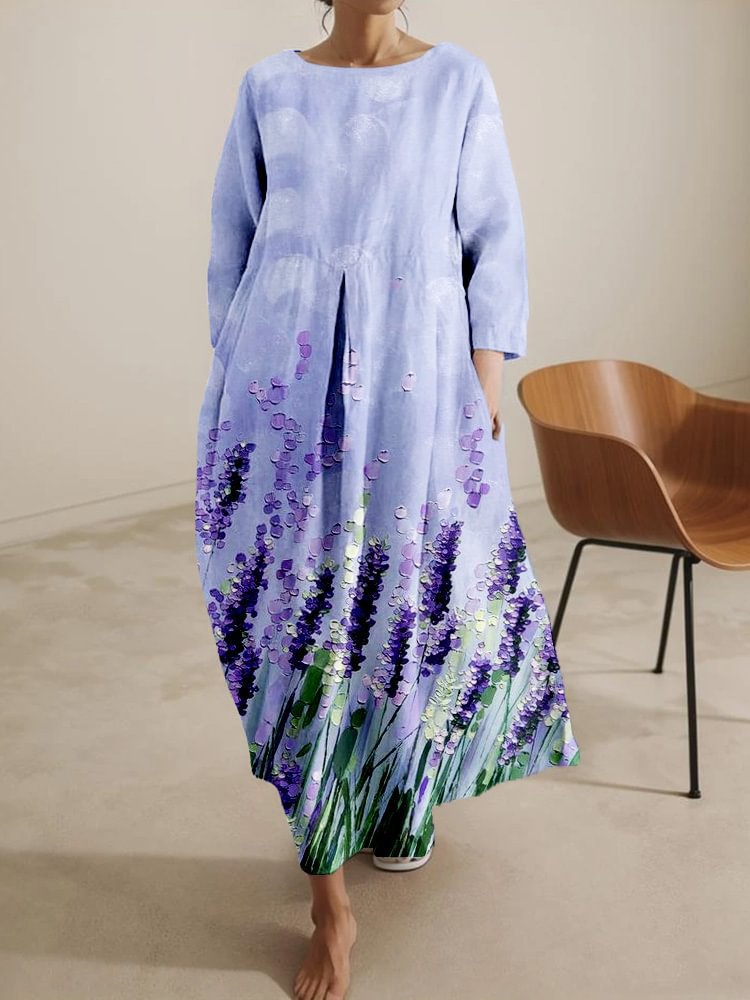 Women’s Relaxed-Fit Crew Neck Printed Midi Dress | High-End Minimalist A-Line Dress | Trendy High-Sense Casual Summer Gown | Elegant Round Neck Printed Midi | 2026 High-Fashion Statuesque Flowing Dress